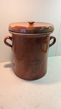 Saloir Toupine Poterie Savoyarde Terre Cuite Vernissée Couvercle Marron Ancien