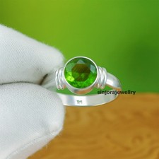 Bague cadeau péridot pierre précieuse argent sterling 925 fait main taille...