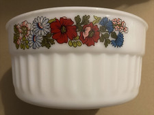 PLAT SOUFFLE ROND PYREX ENGLAND DESIGN « POPPY » MOTIF FLORAL VINTAGE