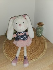 doudou peluche lapin Miss Chipie rose blanc fleur SAUTHON Baby Deco 40cm,B5