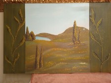Tableau Paysage Peint À L'huile Sur Toile 60x90 CM Avec Cadre Sujet Pailleté.