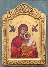 Icone Peinte Main Signée  Notre Dame Du Perpétuel Secours