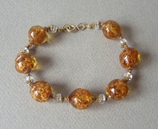 bracelet Vintage Perles Verre MURANO SULFURE cognacl & Or Bangle