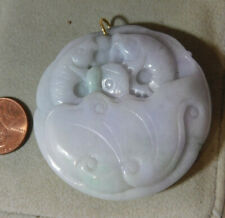 14k Or Sculpté Lavande Jade Médaillon Poisson Pendentif Fleur 78 Grammes 12n 12