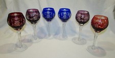6 GRANDS VERRES A VIN  CRISTAL DE COULEUR bleu rouge violet cristal de Lorraine