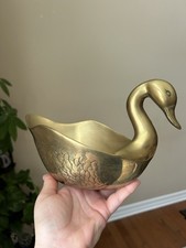 Vintage Brass Swan Planter |