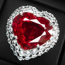 Anneaux cœur précieux, tourmaline rubellite rouge vif 19,10 ct en argent ster...