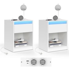 Lot de 2 tables de chevet TED à LEDS avec station de recharge 1 tiroir et niche
