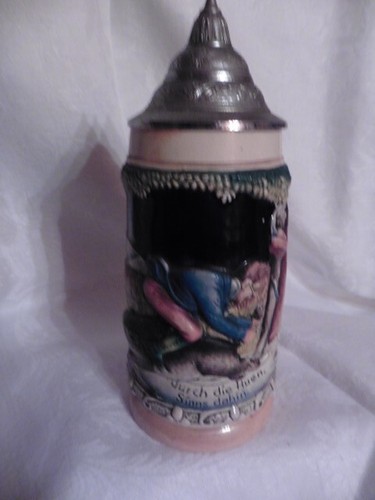 Antique sandstone beer mug - , lid