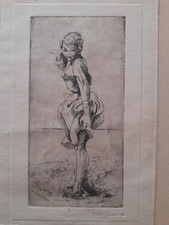 ancienne gravure eau forte  originale signée Morfaux  numérotée jeune femme