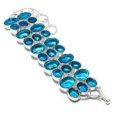 Topaze Bleu Suisse Pierre Précieuse Fait à la Main 925 Argent Sterling Bracelet