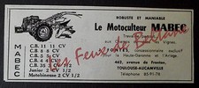 Publicité ancienne MOTOCULTEUR MABEC FONTES TOULOUSE   1964