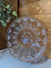 Grande coupe à fruits, verre pressé moulé ciselé, rose pâle, made in France