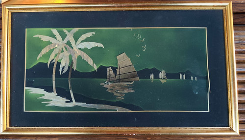 Ancien tableau bambou paille - bambou,