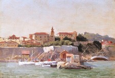 Tableau paysage orientaliste Algérie orientalisme plage SAINT-CLOUD Bône huile