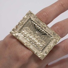 Bague À Deux Doigts En Or Jaune 10K Avec Diamant Taillé Dernière Cène Taille 11