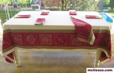 Nappe jacquard traitée téflon 2m/1m60 monogramme écru rouge - MCTISSUS - 3700913