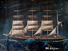 TABLEAU XX EME HST MARINE BATEAU VOILIER TROIS MATS VILLE DE BREST 1925 AUDOU