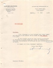 Facture    1932  LUCIEN SIMON  A PARIS