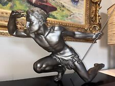 DE RONCOURT Jean ( art déco ) Chasseur a l’affut en régule sur marbre L77cm