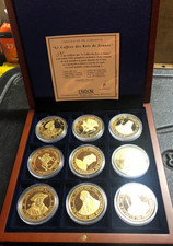 coffret 9 pièces medailles rois de france dorés or 24 carats neuf