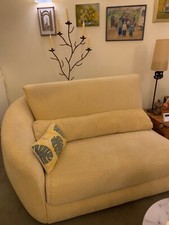 canapé 2 places fabrication  tapissier déhoussable velours  jaune clair 