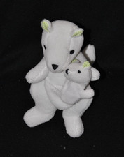 Peluche doudou kangourou + bébé LIERAC BNI Les Créactives blanc vert 19 cm TTBE