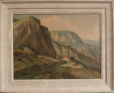 Ancien Superbe Tableau Paysage Montagne Alpes Italie? 1945