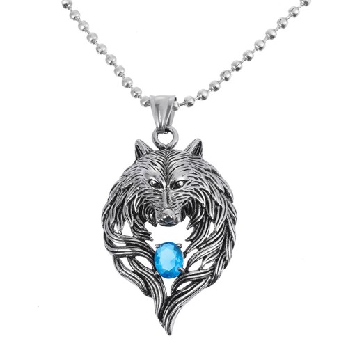 Collier pendentif tête loup - collier,