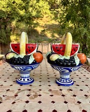 Paire rare de botijo espagnols. Début du XXe siècle. Peinture à la main