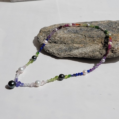 Collier argent perle - perle, noire