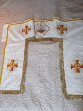 PARTIE DE Conopée TABERNACLE/TISSUS BLANC/FAIT MAIN/FRANGES DORé/AUTEL/XXème