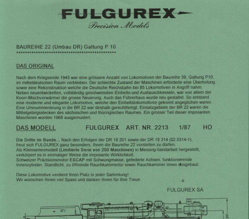 Fulgurex information sheet - fulgurex, ho