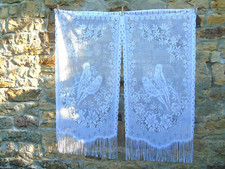 French pair white curtains lace lovely motif bird parrots  24.5'' x 51'' of each