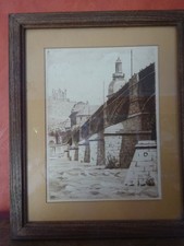 EAU FORTE ANCIENNE VUE DE LYON ENCADREE VERS 1910 SIGNEE J.M