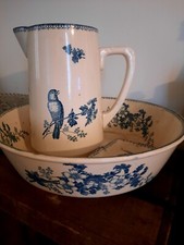 broc longwy de toilette "mésange" complet avec porte savon