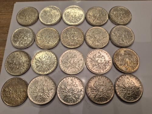 Lot pièces argent f - 5,