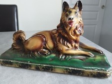Ancien Chien en Plâtre signé