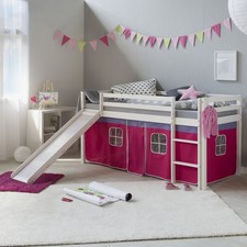 Lit Enfants Superposés Mezzanine Massif Rideau Toboggan Blanc 90x200 Homestyle4u