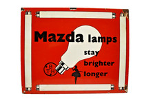 Panneau Publicitaire En Émail En Porcelaine Vintage Mazda 12x15 Pouces Ancien