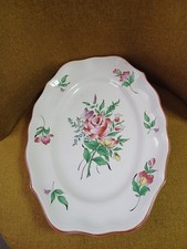 Grand Plat Ovale Demi Porcelaine KG Lunéville Réverbère Décor Floral Coloré 36cm