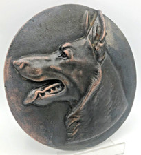 Heavy antique french dog low relief sculpture 1941 cast iron signed