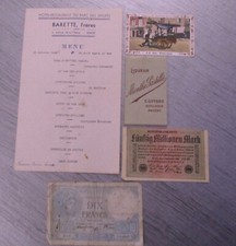 LOT DE vieux papiers  DOCUMENTS billets chromo menu  carnet publicitaire