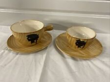 Set Petit Dejeuner Bol Coupe Faux Bois Ceramique Grandjean Jourdan Vallauris 