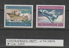 2 timbres CENTRAFRIQUE n° YT PA 258/59** Transport, bateau, fusée