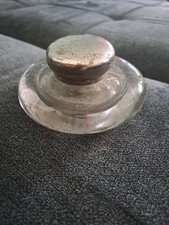 Encrier Ancien Verre Couvercle Métal Argenté Art Nouveau Deco 