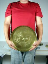 ANTIQUE CHINESE BRONZE ROUND PLATE PLATTER SEA BIRD DECORATION 19th C