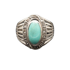 Ovale Turquoise 925 Bague en Argent Naturel Organique Gem Bling Taille N-S