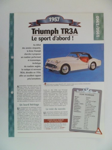 Carte fiche auto triumph - fiche,