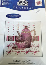 N°186 KIT POINT DE CROIX COMPTE DMC CREATION   "TEA PARTY " 18x18cm